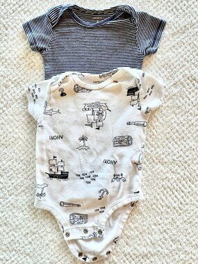 Carter's BODYSUITS 6 months Nautical White Pirate + Navy Stripes 100% Cotton